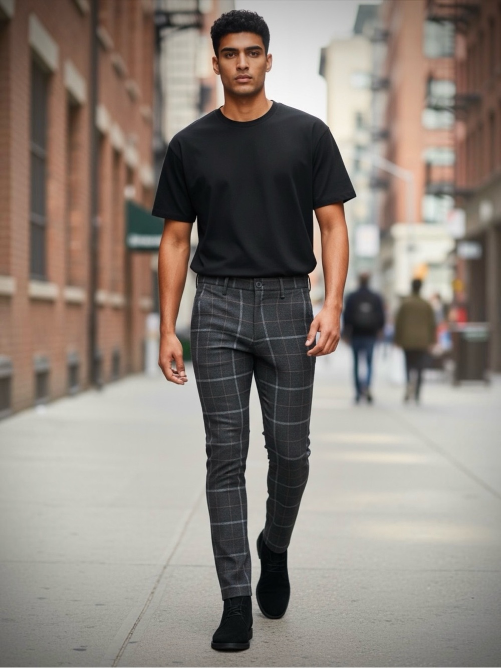 ICON Amsterdam Men’s Charcoal Gray Windowpane Plaid Pants Size 32 Quiet Luxury